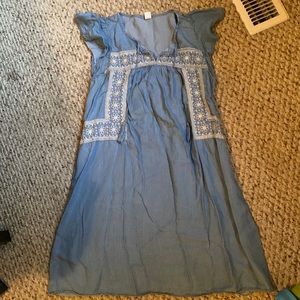 Embroidered Chambray Dress